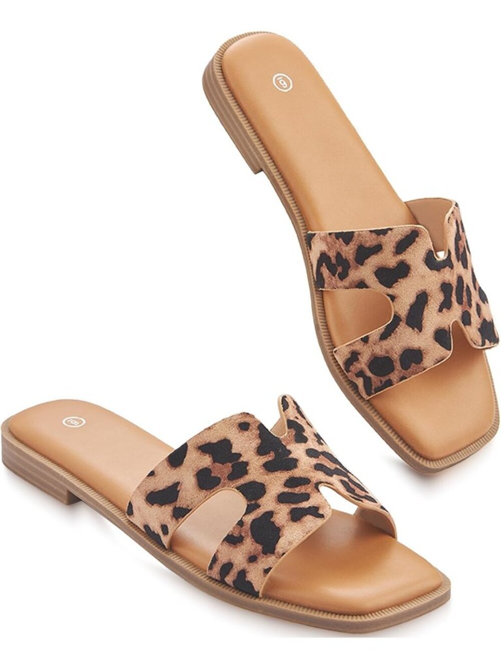 Women's Leopard Slip On Flat Soft Foam Slides Comfortable Leather Sandals